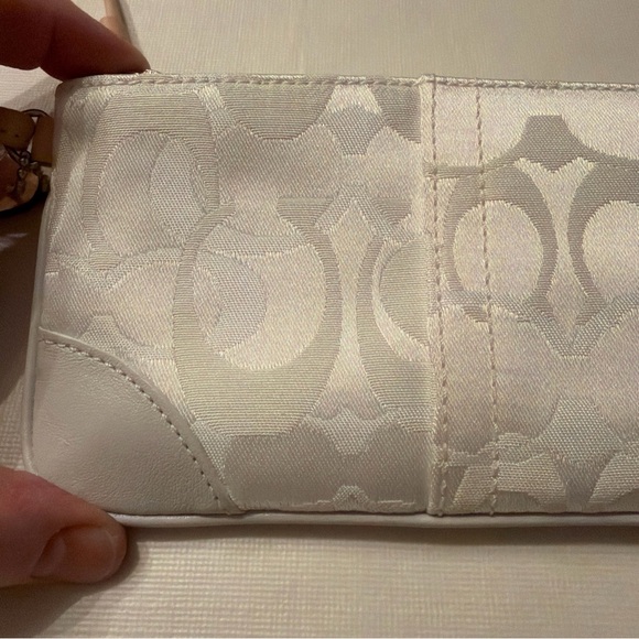 NWT Coach white canvas/leather and Tan Wristlet, matching accessories available